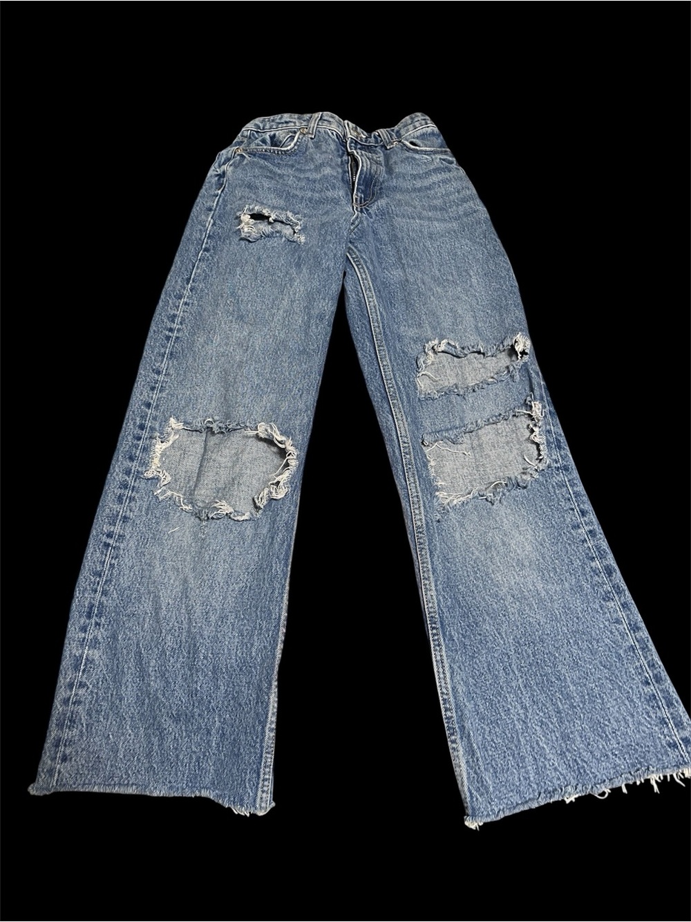 Zara Light Blue Distressed Wide-Leg Jeans